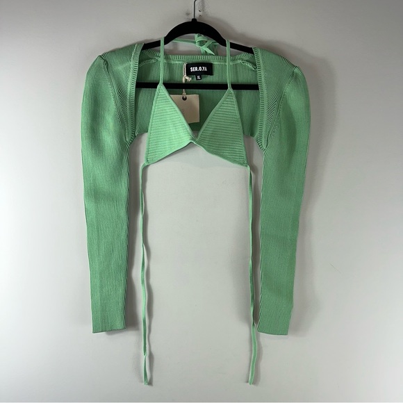 Ser.O.Ya Women’s Dahlia Ribbed Shrug and Bralette Set in Green Size XL - Picture 2 of 10